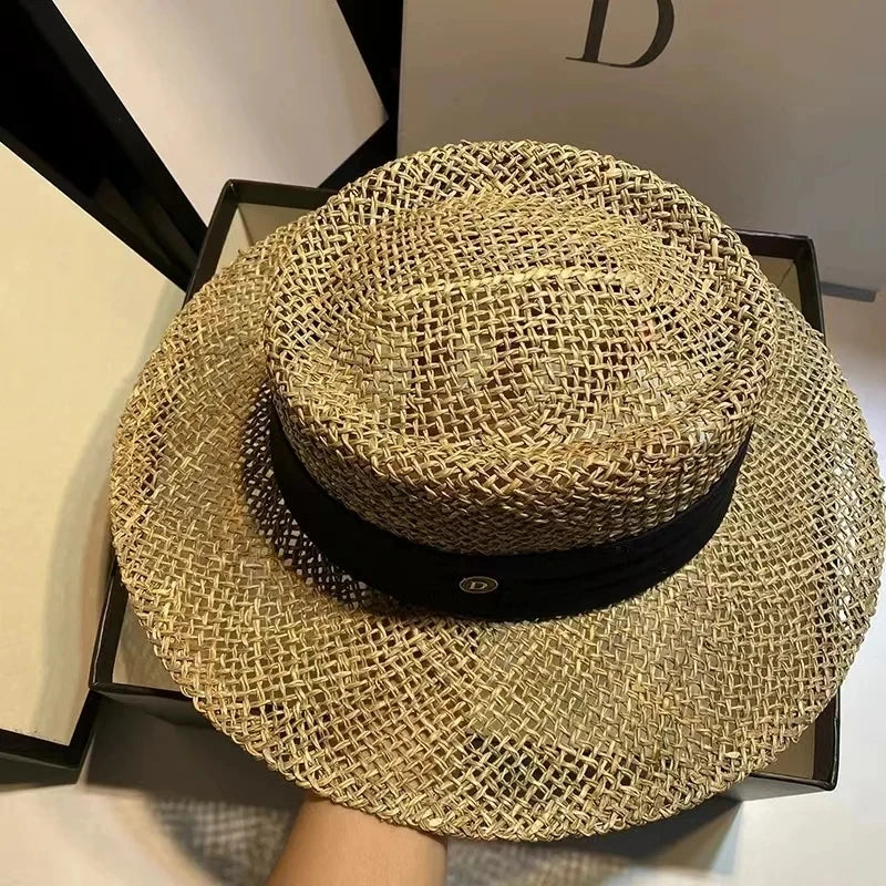 French straw hat summer sun hat tri-fold with letter accessories beach hat outdoor travel anti-UV women's hat  여름모자 gorras