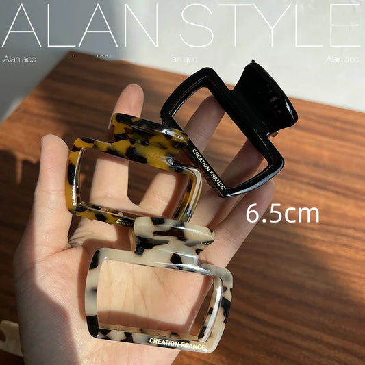 5.3cm/6.5cm Long Black Acetate Korean Fashion Style Hairclaw Hairclip Tokyo Tortoiseshell Square Geometry for Girls and Women