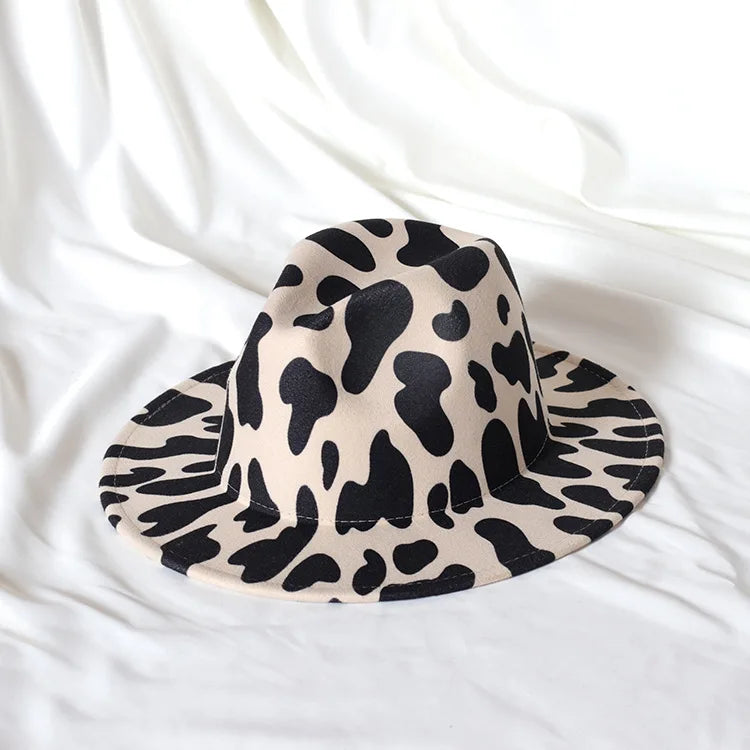 9.5cm rose red leopard print fedora hat