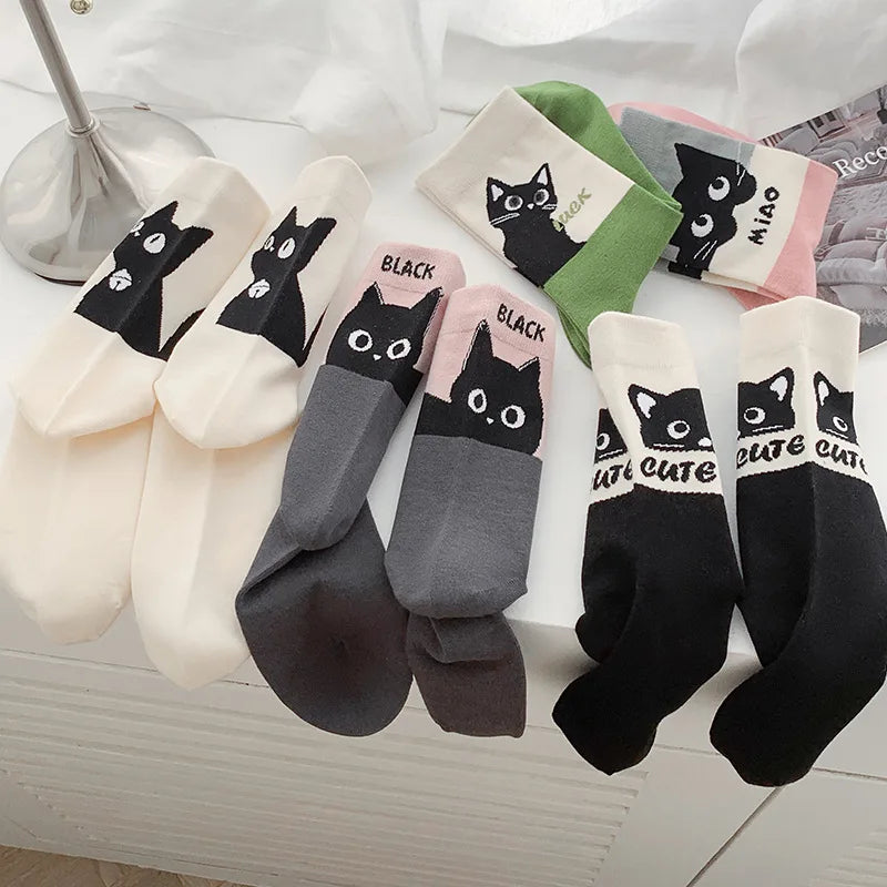 1 Pair of Cartoon Cat Middle Tube Designer Socks