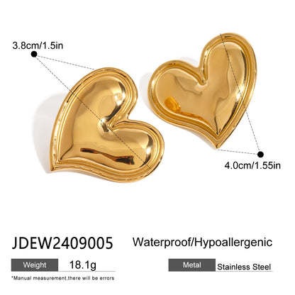 Youthway 18K Stainless Steel Modern-Design Love Heart Stud Earrings Waterproof Trendy Fashion Jewelry For Women New 2024