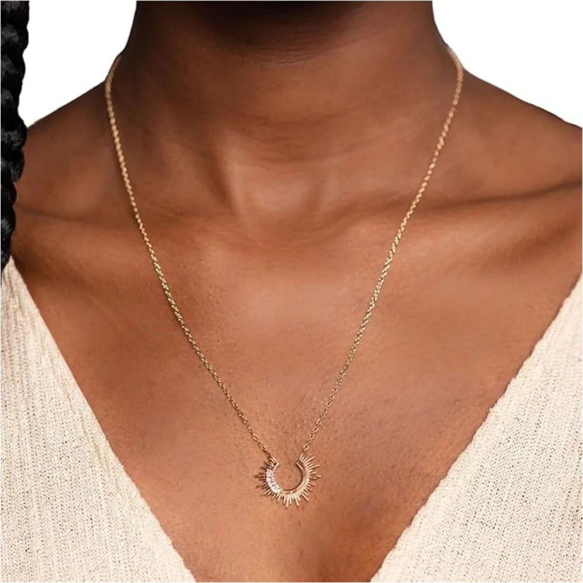 Youthway Personality Geometric Sparkling Zirconia Necklace Sun Crescent Trendy Individual Women Vacation Traveling Jewelry Gifts