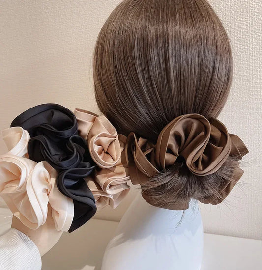 Fashion Big Size Scrunchie Ruffle Elastic Hair Bands Girls Updo Headwear Elegant Ribbon Hair Ties Women Hair Accessories