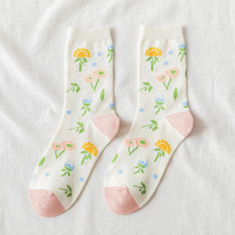 Japanese Harajuku Style Kawaii Woman Socks Cotton with Strawberry and Flower Funny and Pink Socks Women 121702