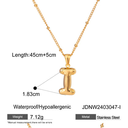 Youthway 18K Gold Minimalist Thick Balloon Bubble Alphabet Necklace Women Stainless Steel Initial Letter Pendant Collar Jewelry