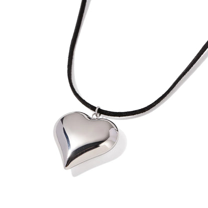 Youthway Smooth Stainless Steel Heart Pendant Korean Cashmere Necklace Glossy Charm Golden Steel Color Jewelry for Women