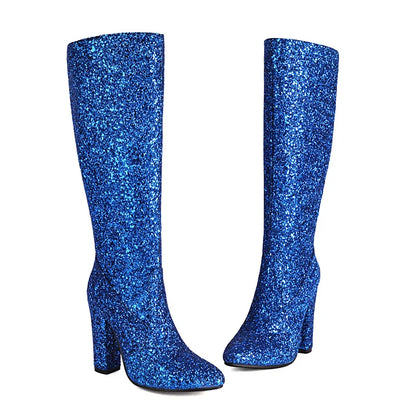 Ladies Long Botas Party Shoes for Women Gold Sliver Blue