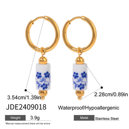 Youthway Flower Heart Ceramic Drop Dangle Stainless Steel Earrings Party Charm Romantic Jewelry for Women Gift 2024