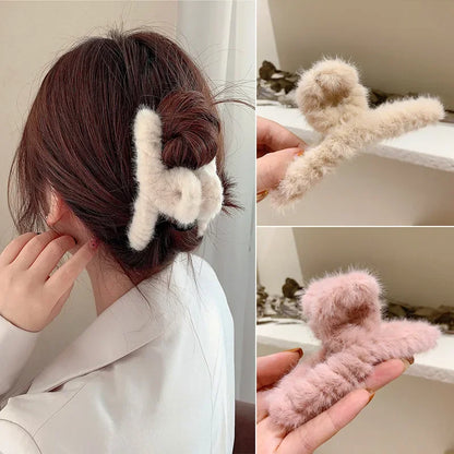 Korean Fashion Autumn Winter Plush Hair Claw Elegant Updo Hair Clip Claw Clamp Headwear Girls Women Hair Accessories