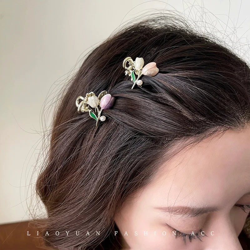 Alloy Tulip Hair Claw Clip Mini Sweet Elegant Hair Claw Korean Hair Clip Claw Clamp for Girls Headwear Women Hair Accessories