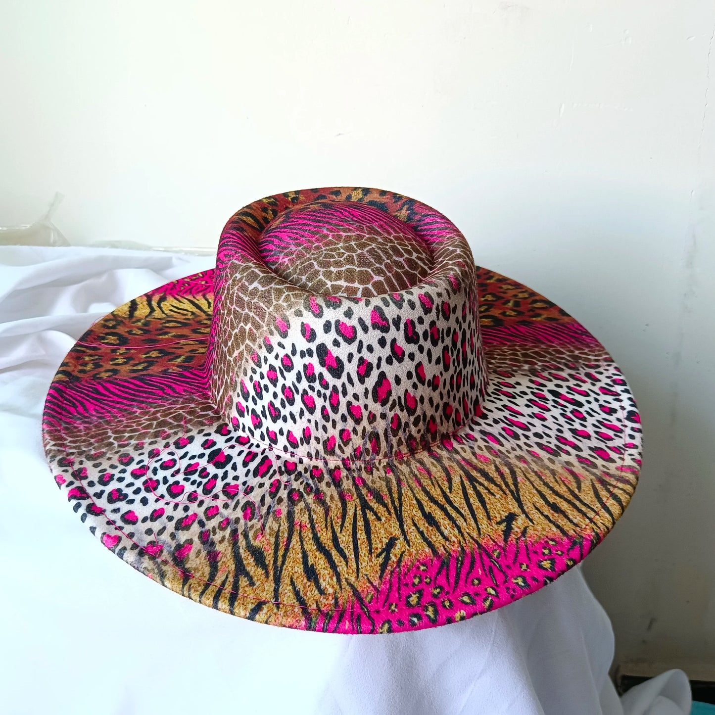 9.5cm rose red leopard print fedora hat