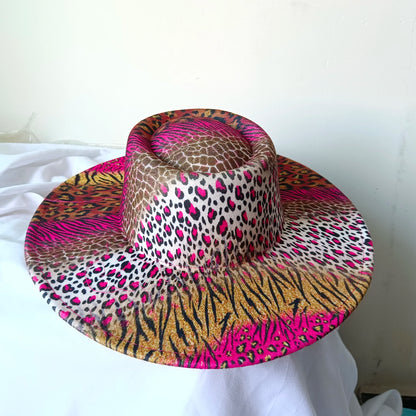 9.5cm rose red leopard print fedora hat