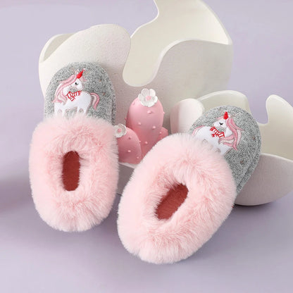 Evshine Children Winter Warm Plush Cotton Shoes Lovely Animals Fur Fuzzy Home Slippers Indoor Anti-slip Comfortable Furry Slides