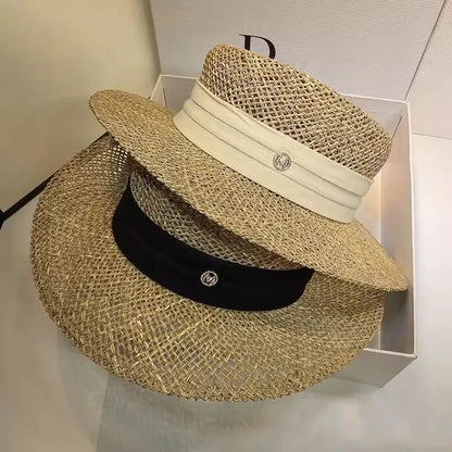 French straw hat summer sun hat tri-fold with letter accessories beach hat outdoor travel anti-UV women's hat  여름모자 gorras