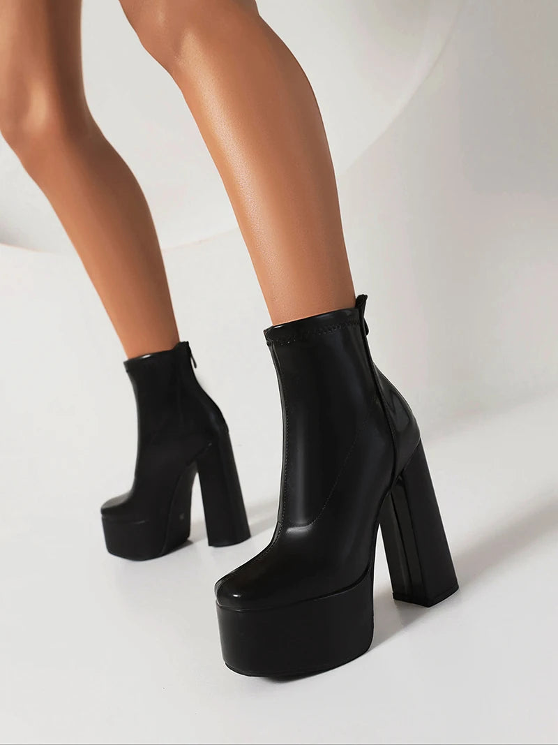 High Platform Square Toe Fashion High Heel Short Boots