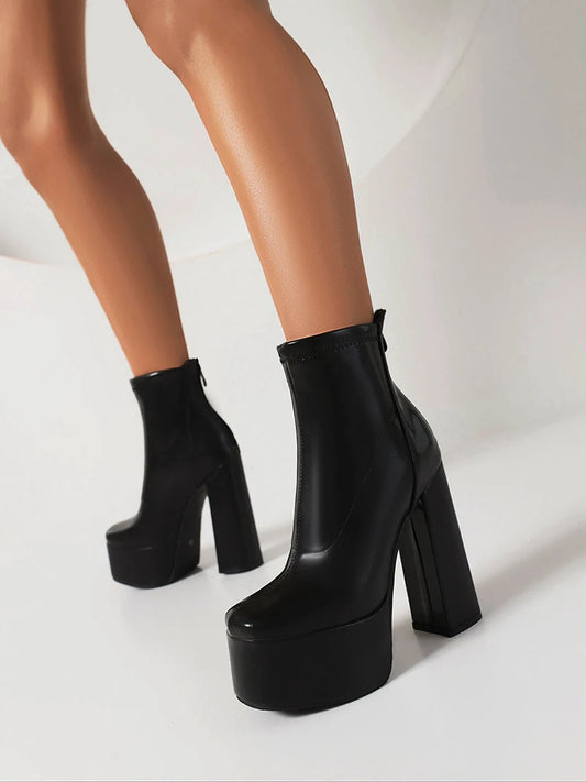 High Platform Square Toe Fashion High Heel Short Boots