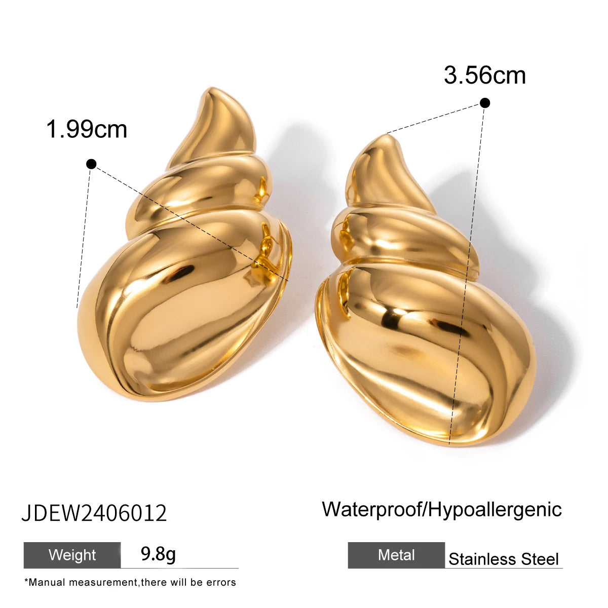 Youthway Unique Design Cubic Glossy Conch Earrings Gold PVD Plated Stainless Steel Women Fashion Statement Jewelry Anti Allergic