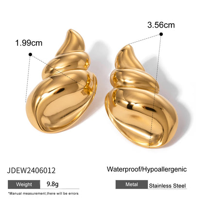 Youthway Unique Design Cubic Glossy Conch Earrings Gold PVD Plated Stainless Steel Women Fashion Statement Jewelry Anti Allergic