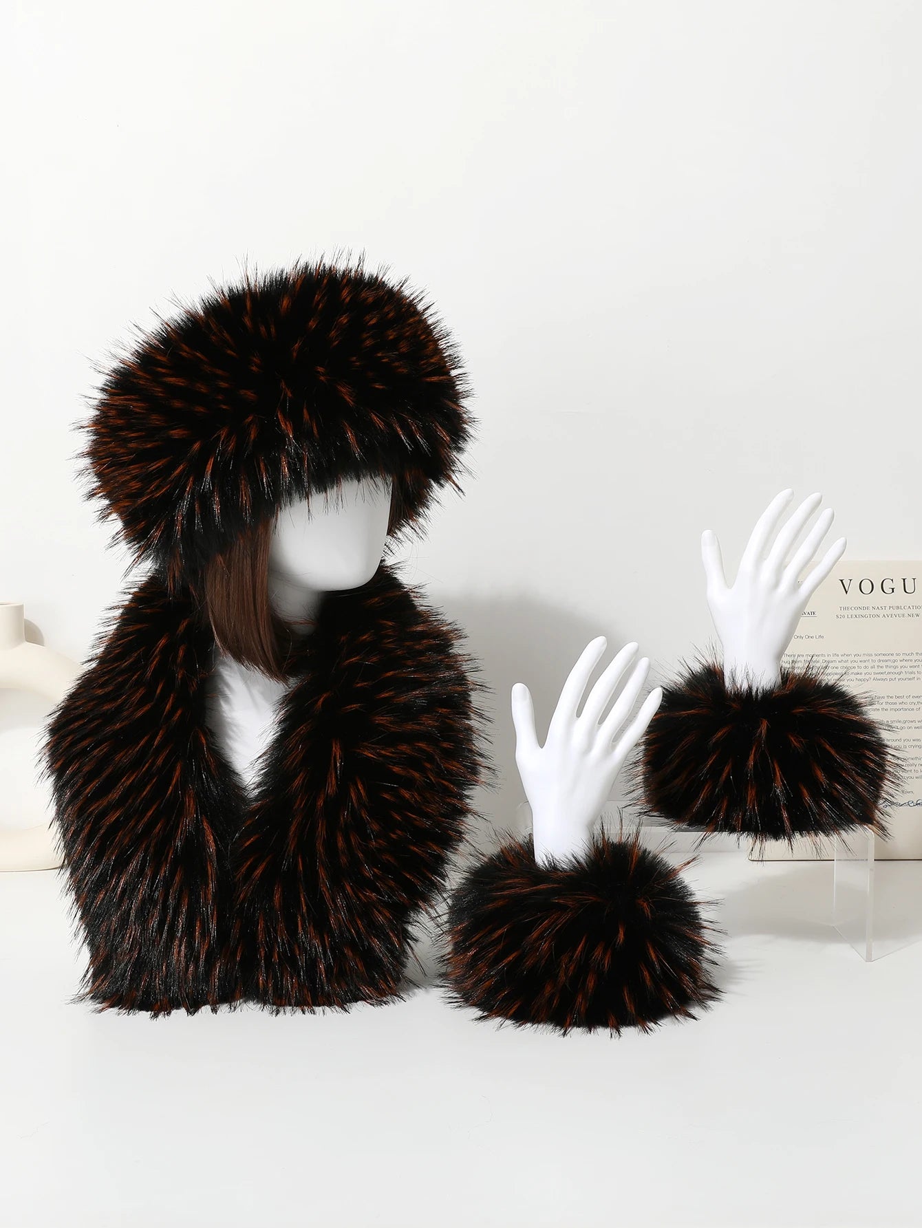 2-piece hat scarf imitation fox fur