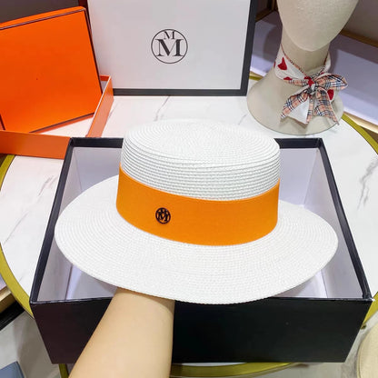 French straw hat summer sun hat tri-fold with letter accessories beach hat outdoor travel anti-UV women's hat  여름모자 gorras