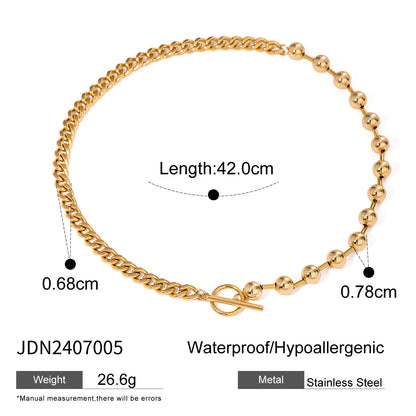 Youthway 316L Stainless Steel Spliced Bead Chain Ground Chain OT Clasp Necklace Waterproof Fashion Statement Women Daily Jewelry