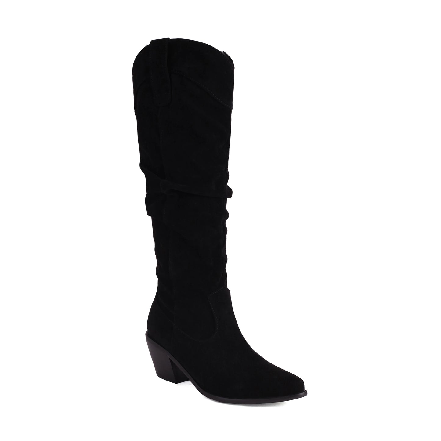 Plus Size Frosted Float Pointed Thick Heeled High Boots With Short Plush Lining For Winter New Slip-On Women's Knee Boots