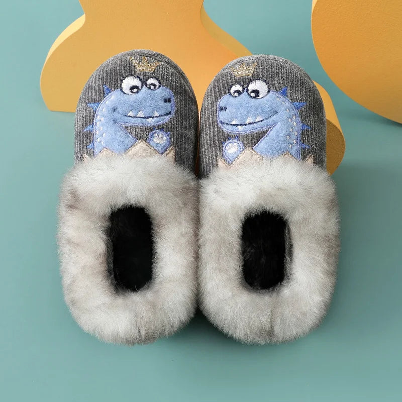 Evshine Children Winter Warm Plush Cotton Shoes Lovely Animals Fur Fuzzy Home Slippers Indoor Anti-slip Comfortable Furry Slides