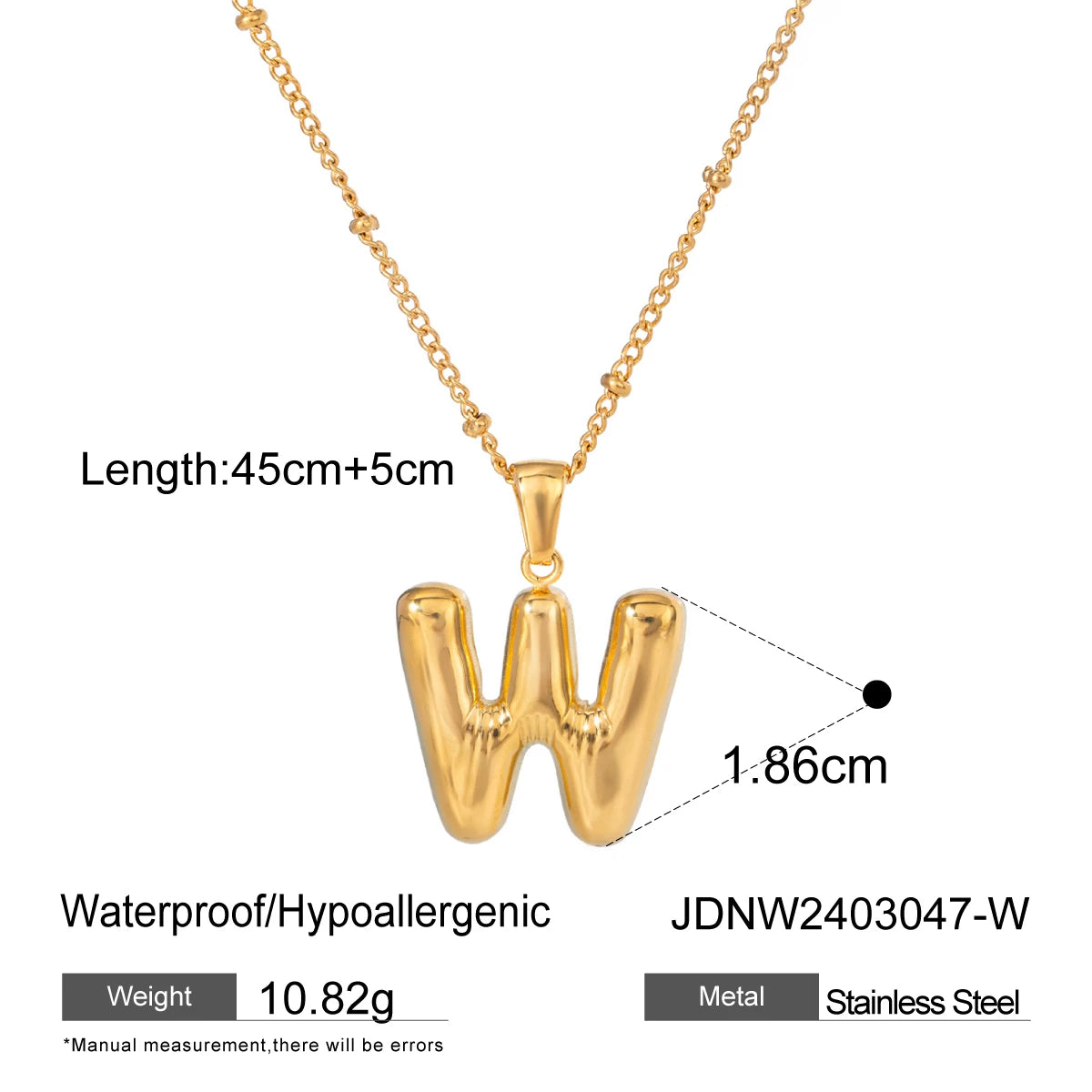 Youthway 18K Gold Minimalist Thick Balloon Bubble Alphabet Necklace Women Stainless Steel Initial Letter Pendant Collar Jewelry