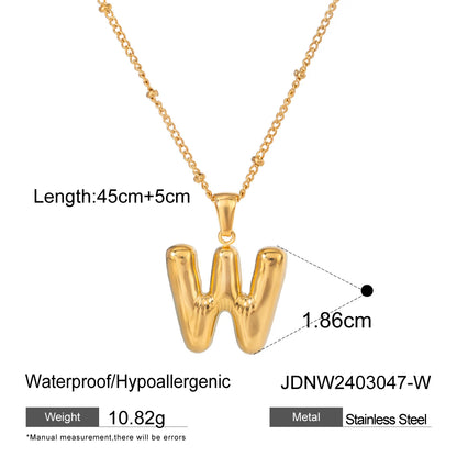 Youthway 18K Gold Minimalist Thick Balloon Bubble Alphabet Necklace Women Stainless Steel Initial Letter Pendant Collar Jewelry