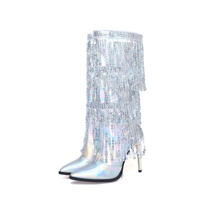 Bling Bling Wedding Shining Boots With Sequined Fringes