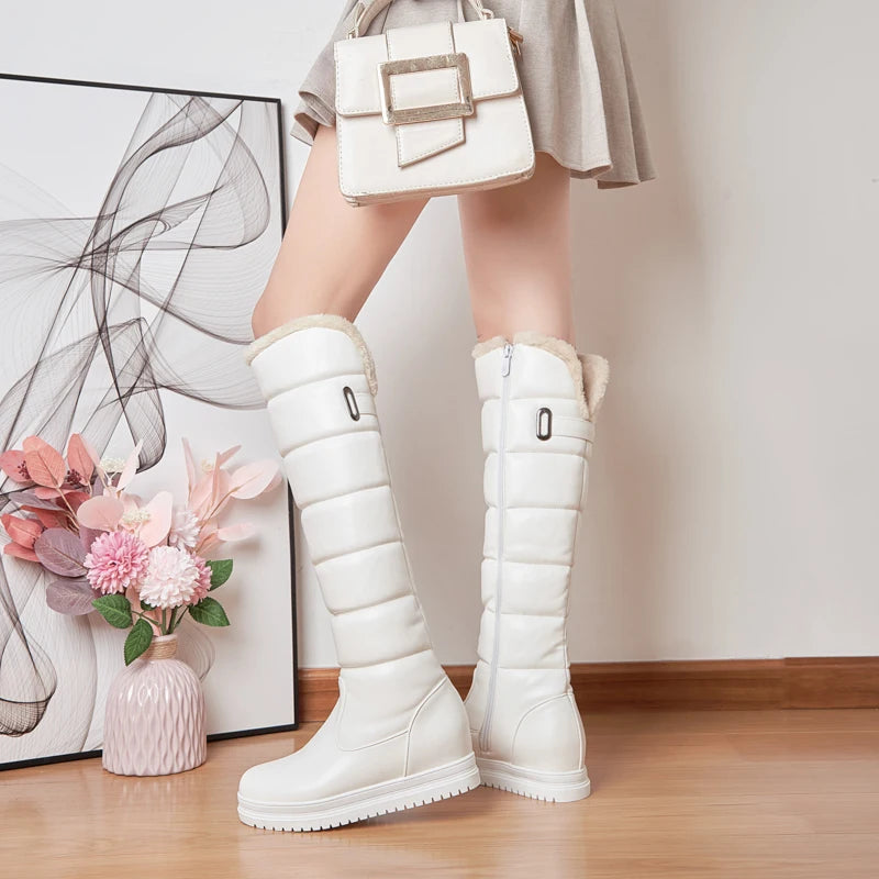 2024 Winter Flat Bottom Inside High Above Knee Boots Sweet Zipper Snow Boots Warm Thick Plush Inside Long Tube Women's Boots