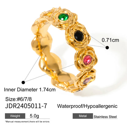 Youthway Trendy Versatile Gold Plated Stainless Steel Irregular Colorful Zircon Jewelry Set For Unisex Waterproof Jewelry Gift