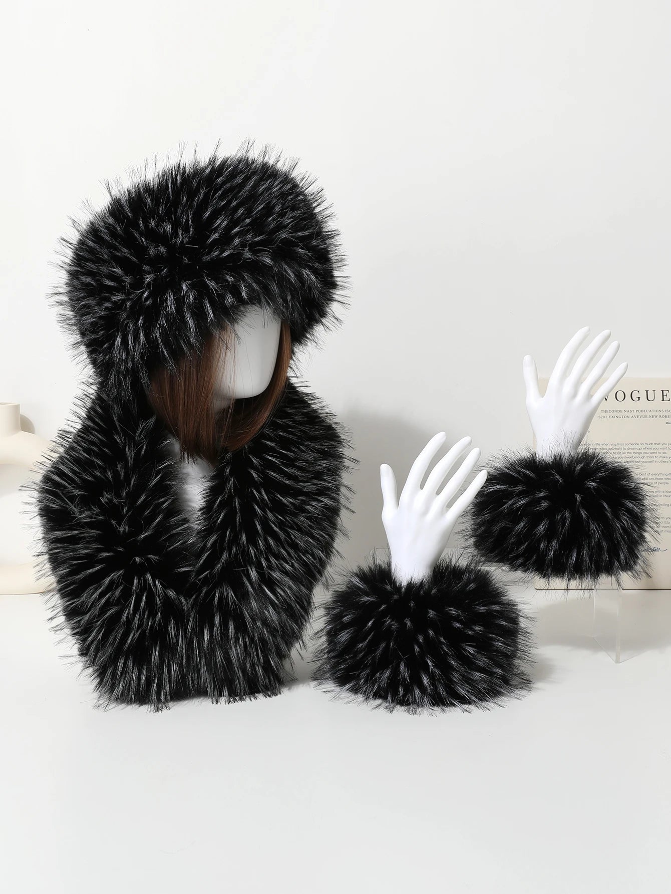 2-piece hat scarf imitation fox fur