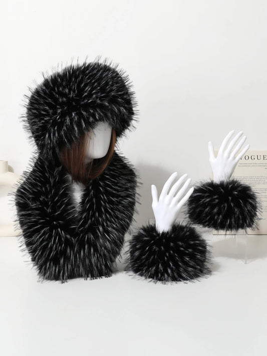 3-piece set of imitation fox fur headband hats