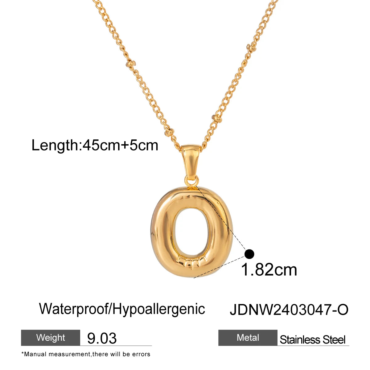 Youthway 18K Gold Minimalist Thick Balloon Bubble Alphabet Necklace Women Stainless Steel Initial Letter Pendant Collar Jewelry