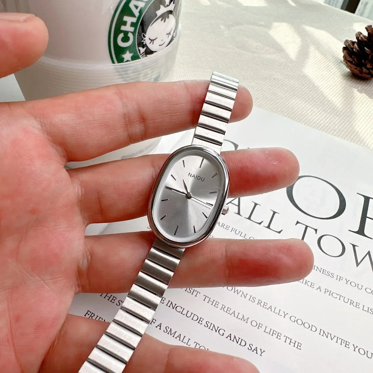 Fashion Luxury Women Quartz Watch Stainless Steel Oval Small Dial Bamboo Strap Girl Student Wristwatch Dropshipping Relogio