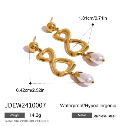 Youthway New Design 18K Gold Stainless Steel simple 8-Shaped Imitation Pearl Pendant Earrings For Women Anti Allergic Jewelry