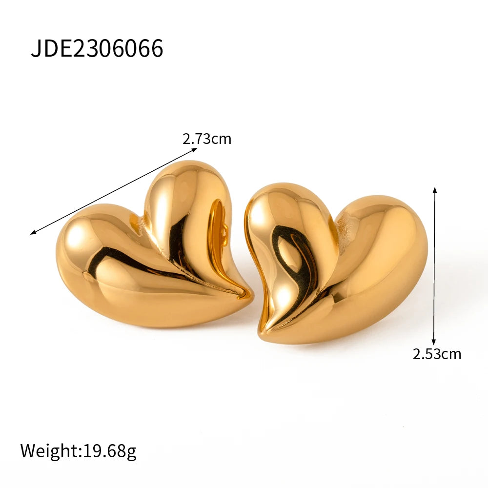 Youthway Gold Silver Color Exaggerated Big Heart Shaped Stainless Steel Stud Earrings Pendant Necklace Set Female Jewelry