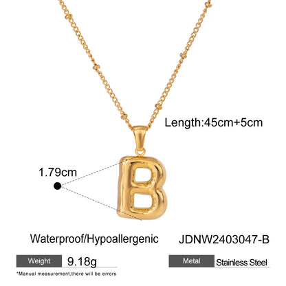 Youthway 18K Gold Minimalist Thick Balloon Bubble Alphabet Necklace Women Stainless Steel Initial Letter Pendant Collar Jewelry