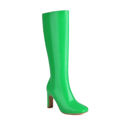 2024 Plus Size Ultra High Contoured Flat Heels Concise Women's Knee Boots Square Toe Side Zippers Candy Colored Sweet Cute Boot