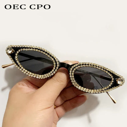 Unique Diamond Fashion Sunglasses Women Luxury Rhinestone Cat Eye Eyewear Female Trend Small Frame Ladies Sun Glasses UV400