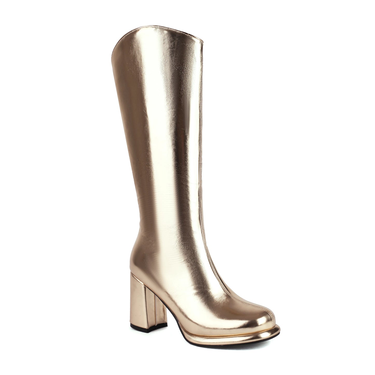 Plus Size Metal Glossy Microfiber Material Knee High Boots With Thick Plush Inner Lining And Thick Heels For Women's Boots