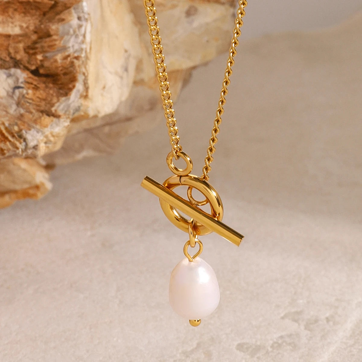 Youthway Gold Plated Stainless Steel Trendy Minimalist Pearl Pendant Necklace For Women Waterproof Anti Allergic Jewelry