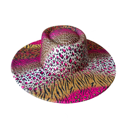 9.5cm rose red leopard print fedora hat