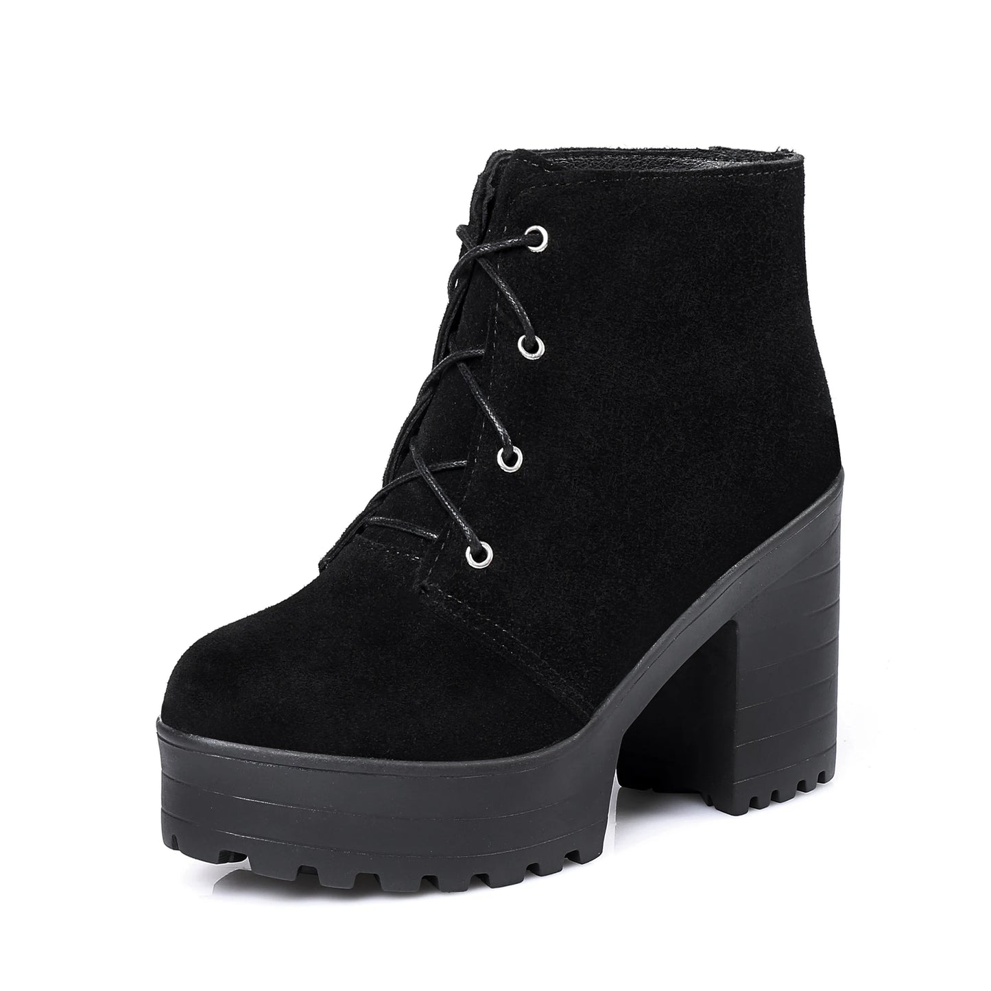 Frosted Suede High Waterproof Platform Classic Retro Short Boots Thick Plush Lining Winter New Lace Up Ankle Boots For Women