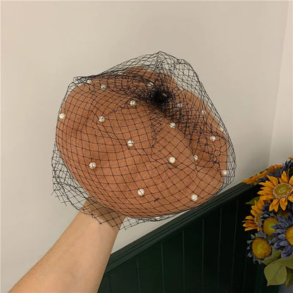 Beret hat women pearl net yarn painter hat