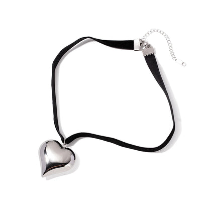 Youthway Unique Golden Steel Color Bulge Chubby Heart Pendant Black Wide Rope Necklace for Women Charm Jewelry NEW