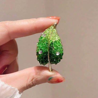 Delicate Green Crystal Leaves Brooches Pin for Women Girls Classic Plant Partry Wedding Badges Jewelry Decoration