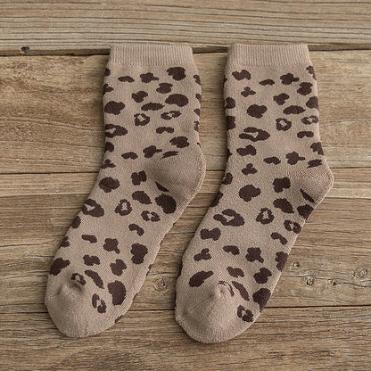 Spotted Leopard Print Women Socks Cotton Terry Tube Thickened Warm Socks Cotton Korean Japanese Style Eur35-40 238