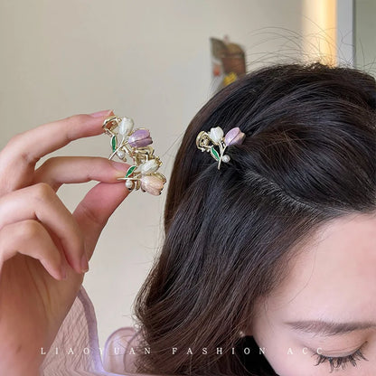 Alloy Tulip Hair Claw Clip Mini Sweet Elegant Hair Claw Korean Hair Clip Claw Clamp for Girls Headwear Women Hair Accessories